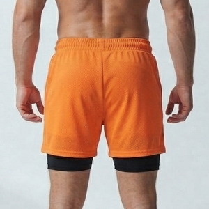 Men's Quick Dry Sport Shorts With Drawstring <b>Mid</b> Waist 2 In 1 Compression Inner <b>Layer</b> Short Length Knitted Compression Leggings - Product Image 2