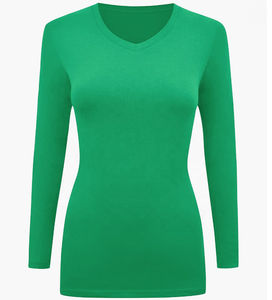 Blusa de Trabajo de Punto con Cuello en V y Manga Larga Verde para Mujer, Uniforme de Hospital - Product Image 2