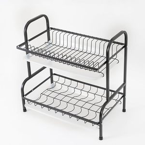 Escurridor de Platos de Metal Negro de 2 Niveles con Bandeja de Drenaje, Organizador de Encimera de Cocina - Product Image 1