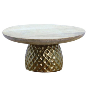 Marble <b>Top</b> and Aluminum Metal Base Rounded Shape Gold Antique Finish Hammered Texture Decorative Cake Stand - Product Image 1
