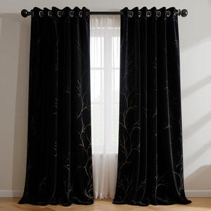 Modern 4x5 Feet Foil Velvet <b>Window</b> <b>Curtain</b> 4x5 Feet Pleated Embroidered Floral Hooks Blackout Polyester Home Hotel Hospitals - Product Image 3