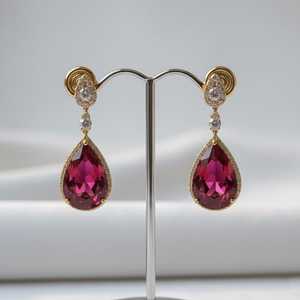 Pendientes de Rubí Natural en Forma de Gota, Plata de Ley 925, Chapados en Oro de 14K, con Moissanita en Forma de Lágrima, Joyería para el Mes de Julio - Product Image 4