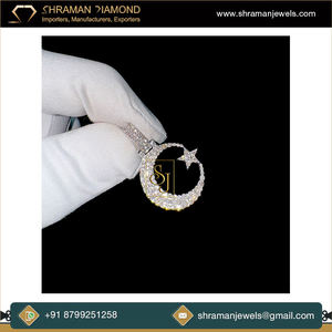Pendentif de luxe en argent 925 avec charme lune et étoile en diamant naturel, thème islamique, bijou unisexe pour usage quotidien, pendentif VVS - Product Image 3