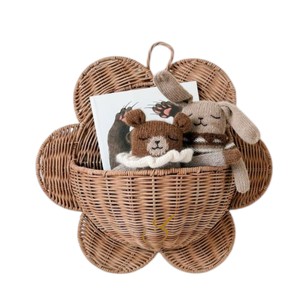 Bear Ear Rattan <b>Wall</b> Hanging Basket Handwoven <b>Wicker</b> Pocket Organizer Cute Kids Room Toy Book Nursery <b>Decor</b> Basket - Product Image 2