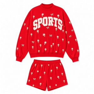Ensemble de sweat-shirt pour femmes, tenue décontractée à imprimé tendance, ensemble deux pièces, style décontracté surdimensionné, sweat-shirt et short, prix avantageux - Product Image 5