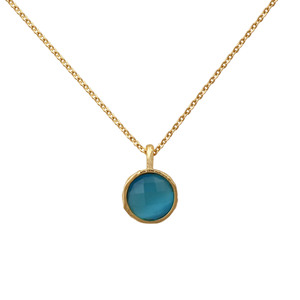 Collar con colgante redondo delicado de piedra preciosa ojo de gato azul, hecho a mano, chapado en oro, no se deslustra, para mujer, joyería para aniversario o boda. - Product Image 3