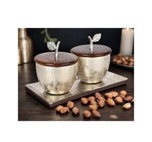 Ensemble de 2 bols en métal de style antique pour fruits secs, forme ronde, taille personnalisée, bols de service pour sucreries avec plateau - Product Image 1