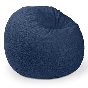Saxx Pouf Rotondo Grande 4 Piedi in Finta Pelliccia di Agnello Indigo, Sgabello e Poggiapiedi - Product Image 2