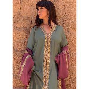 Crepe Muslin Kaftan Finished With Maxi Sfifa Front And Sleeves V-neckline Handmade Mix Blue Buttons Fastening Trough Front - Product Image 4