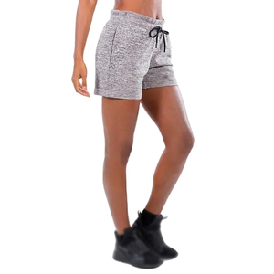 Shorts en jean gris chiné taille haute pour femme - Shorts en jean de coton confortables avec cordon de serrage et poches - Décontracté - Product Image 4