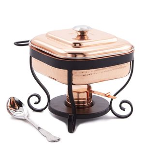 Chafé en cuivre martelé carré avec un cadre à motifs noirs. Élégant, compact et raffiné pour hôtel, restaurant, mariage, fête ou usage domestique - Product Image 1