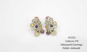 Boucles d'oreilles plaquées or Mehandi à motifs floraux 11221, serties de zirconiums cubiques et de zircons colorés, pour mariage et fêtes. - Product Image 3