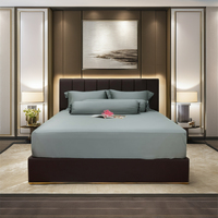 Parure de draps de lit 4 pièces Cloudland 100% soie biologique, motif imprimé, couleur anthracite, drap-housse, taies d'oreiller et coussin en soie