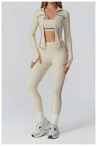 Ensemble de yoga 3 pièces personnalisé pour femme : haut de sport ajusté à manches longues, soutien-gorge de sport et veste zippée intégrale pour le fitness en extérieur - Product Image 6