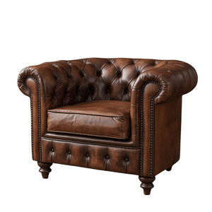 Fauteuil classique en cuir marron traditionnel avec garniture cloutée, chaise d'appoint pour salon - Product Image 2