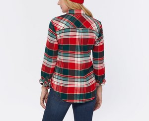 Camisas de Franela a Cuadros de Algodón 100% para Mujer, Personalizadas OEM, Manga Larga, Casual, con Bolsillo, Cuello Abotonado, Diseño Color Block, Ropa de Otoño - Product Image 2