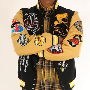 แจ็คเก็ตวาร์ซิตี้ขายส่ง แจ็คเก็ตหนังแขนหนังสำหรับผู้ชาย แจ็คเก็ตเลตเตอร์แมนผ้าขนสัตว์ ปักโลโก้ สไตล์เบสบอลวิทยาลัย - Product Image 4