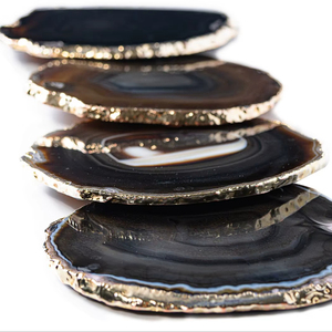 Black <b>Agate</b> Gemstone Carved Engraved Irregular Shape <b>Coasters</b> Craftsy Home Decor for Weddings Holidays - Product Image 1