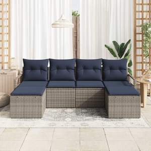 Poly Rattan Garden <b>Sofa</b> <b>Set</b> 6 Piece Grey Outdoor Furniture Waterproof Cushions Contemporary Design - Product Image 3
