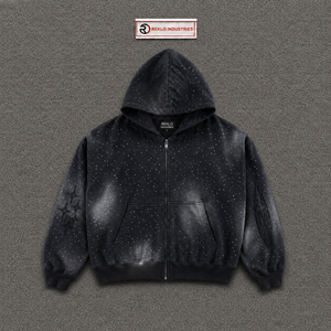 เสื้อฮู้ดดี้โอเวอร์ไซส์สีดำประดับคริสตัลวิบวับ สไตล์สตรีทแวร์พรีเมียม พร้อมกระดุมคริสตัลระยิบระยับ กระเป๋าจิงโจ้ ทรงหลวมใส่สบาย - Product Image 5