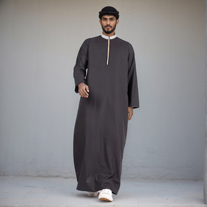 <b>Men</b> Black Polyester <b>Thobe</b> Long Sleeve Ankle Length Sweetheart Neckline Embroidered Breathable Casual Daily Wear Ramadan Prayer - Product Image 4