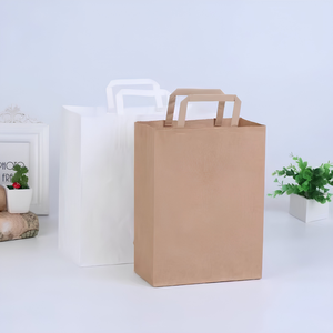 Sacs de shopping en papier kraft brun imprimés sur mesure avec poignées plates, écologiques, recyclables, fabricant d'emballages OEM ODM - Product Image 4