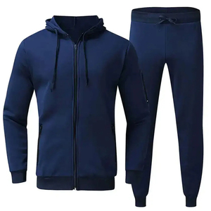 Chándal con Capucha Azul Marino para Hombre, Color Sólido, Cierre Completo, Ropa Casual de Otoño, 100% Poliéster, Peso Medio, Corte Regular, Bolsillos Laterales - Product Image 1