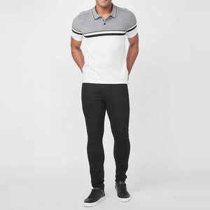 Polo de hombre gris melange y blanco con triple franja 2026, estilo casual elegante, manga corta, corte ajustado, cuello con ribete, ropa deportiva - Product Image 6