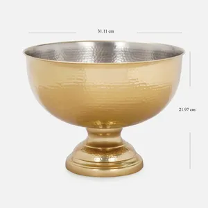 Luxury <b>Gold</b> Matte Finish Hammered Metal <b>Punch</b> <b>Bowl</b> with Double Wall Insulation Large Capacity Serving <b>Bowl</b> for Party Wholesale - Product Image 4