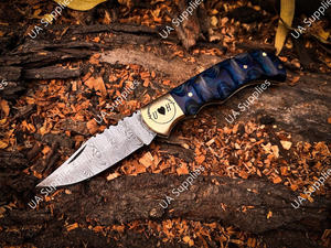 Cuchillo EDC Plegable de Acero de Damasco de Alta Calidad, con Mango de Madera Pakka y Latón, Punta de Gota, Agarre Firme y Cómodo, Afilado como una Navaja, ¡Venta Caliente! - Product Image 4