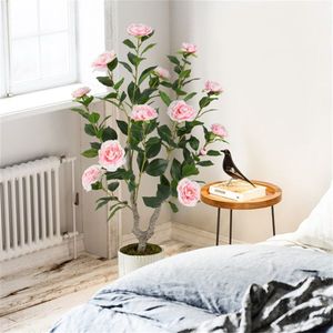 Set di 2 Alberi Artificiali di Camelia Arancione con Fiori Rosa in Fiore - Product Image 5