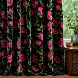 Vintage Style Cotton Velvet <b>Curtain</b> Floral Design Blue Boho Drapes Velvet Style Cotton Luxury Cotton Velvet Vintage - Product Image 1