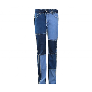 High Waisted Straight Leg <b>Stretch</b> Patchwork Color Block <b>Jeans</b> for <b>Women</b> Available in Best Selling Prices - Product Image 6