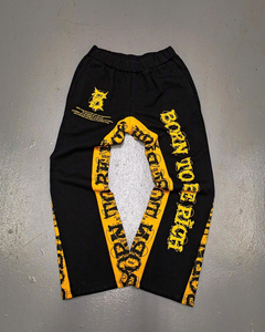 Ensemble de survêtement unisexe en coton respirant noir à capuche avec imprimé jaune intense, style Hip Hop, streetwear décontracté deux pièces grande taille - Product Image 5