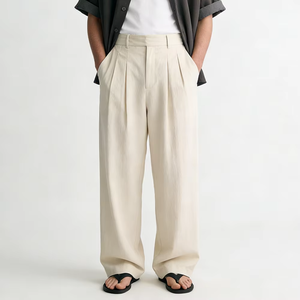 Pantalones de invierno vintage de pierna ancha plisados de cintura media, versátiles, elegantes, informales, de ajuste relajado, para oficina y trabajo, suministro al por mayor OEM ODM - Product Image 2