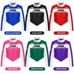 Customized <b>Women</b> Motorcycle <b>Jacket</b> Blue <b>White</b> Stand Collar Full Sleeve PU Leather Zipper Front Logo Print Autumn Windproof - Product Image 4