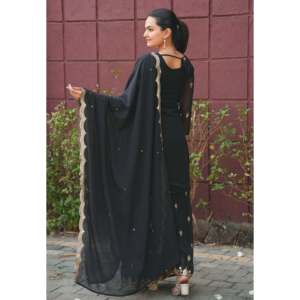 Designer Straight Shaped Chiffon Sharara Suit with Natural Waistline and Sequence Embroidered Work - Product Image 1