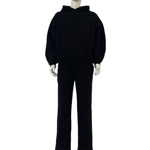 OEM <b>Wholesale</b> Custom Solid Cropped Hoodie <b>Flared</b> <b>Sweatpants</b> Unisex Screen Print Logo Pullover Sweatsuits for Winter 100% Cotton - Product Image 5