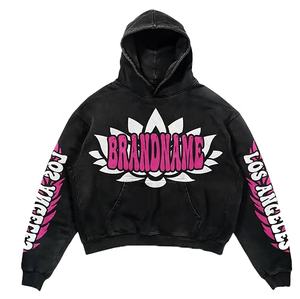 Personnalisé Vintage Acid Wash Imprimer Hiver Léger 2 Pièces Survêtement Hommes Unisexe Plus La Taille Jogger Costume À Capuche Shorts Survêtement Ensemble - Product Image 3