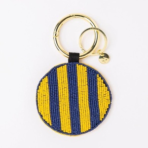 Handmade Game Day Color Pattern Embroidered Key Ring <b>Navy</b> Blue & Yellow Striped Beaded Key Chain Charm & Fashion <b>Accessory</b> 2026 - Product Image 1