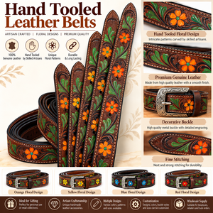 Ceintures Western Artisanales Écologiques à Boucle en Fer Tressée Faite à la Main, Motif Floral Gaufré Vintage, Accessoires de Mode - Product Image 6
