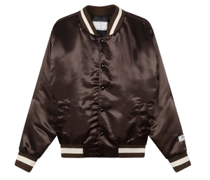 Blouson bomber en satin noir pour homme, coupe classique, col rabattu, fermeture boutonnée, couleur unie, vêtement décontracté pour l'automne - Product Image 6