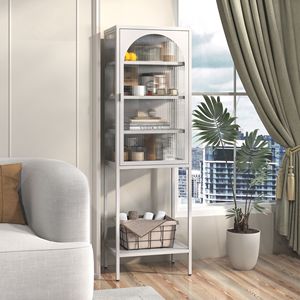 5-Tier cubo libreria armadietto di stoccaggio in metallo vetro porta Display 3 ripiani regolabili per cucina sala da pranzo soggiorno a casa ufficio - Product Image 3
