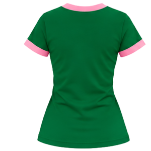   Camiseta gráfica verde para mujer de Sisterhood, camiseta informal de manga corta con cuello redondo y diseño de letras Sisterhood, camiseta de moda para hermandades - Product Image 2