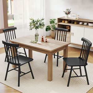 Ensemble de 4 chaises de salle à manger noires style farmhouse, chaises de cuisine en bois avec structure métallique et dossier à tiges, en bois d'hévéa pour salle à manger - Product Image 2