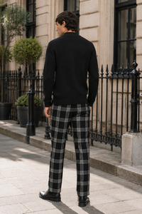 Pull en maille côtelée à carreaux pour homme, col rond, manches longues, décontracté, hiver, avec logo imprimé sur le devant - Product Image 2
