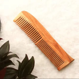 Peine de madera de Neem antiestático, redondo, de dientes anchos, herramienta de bolsillo para peinar el cabello, cepillo de madera, artesanía natural - Product Image 1