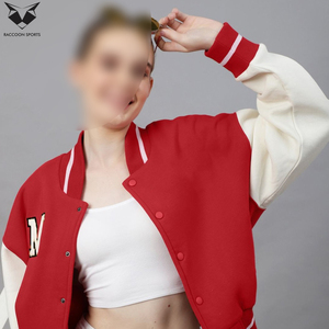 Women's Red Varsity <b>Jacket</b> Full Sleeve Button Closure Contrast Rib Trim Embroidered Letter M Logo Autumn Regular Fit Outerwear - Product Image 6