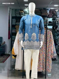 Heavy Shimmer with Embroidery & Glass Pipe-Pearls-<b>Sequin</b> work Man's Short-Length Kurta-BootCut <b>Pant</b> Set Worldwide Supplier - Product Image 3