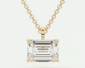 จี้เพชรโมอิสซาไนต์ทรงบาแกตต์สองสี เงิน-ทอง ประดับมรกตแบบหนามเตย ดีไซน์ฮิปฮอป ประดับเพชรเม็ดใหญ่ - Product Image 3